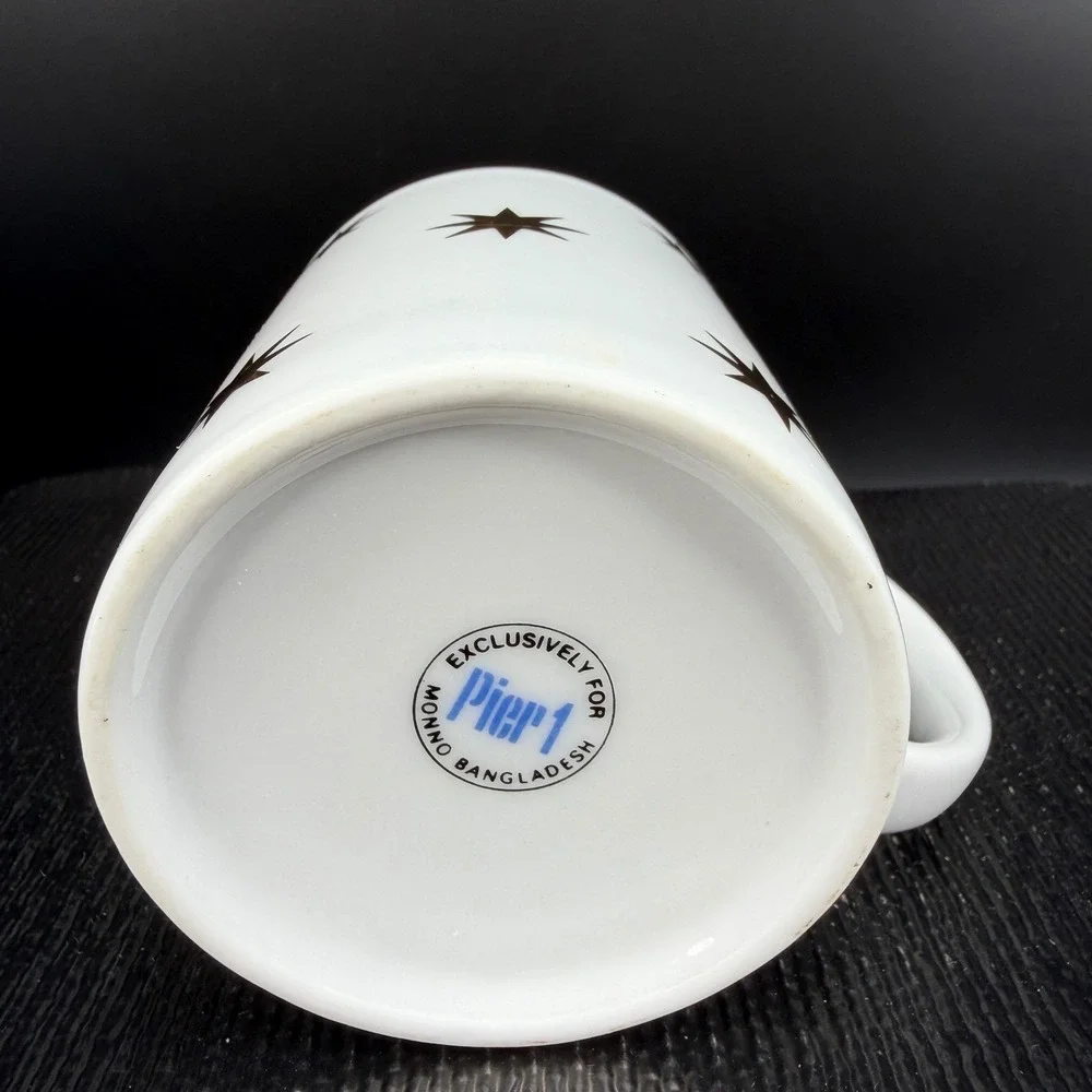 Pier‎ 1 Gold Starburst White Ceramic Coffee Mugs Cups Set of 2 Monno Bangladesh